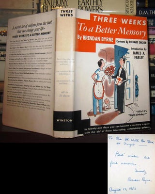 Item #41209 THREE WEEKS TO A BETTER MEMORY [ Signed 1st ] Signed 1st. Brendan Byrne, Intro James...