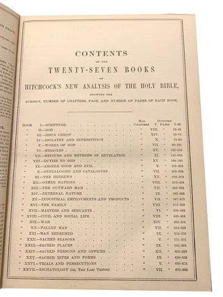 HITCHCOCK'S NEW AND COMPLETE ANALYSIS OF THE HOLY BIBLE; Or, the Whole of the Old and New Testaments Arranged According to Subjects in Twenty-Seven Books.