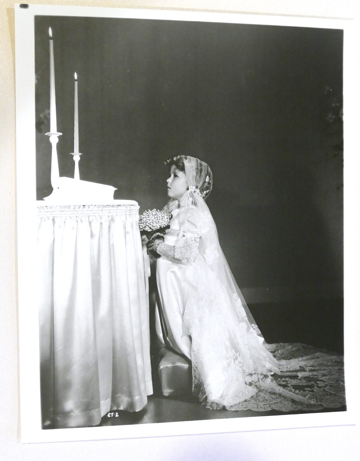 SHIRLEY TEMPLE PHOTO; Kneeling At Altar in Gown | Shirley Temple