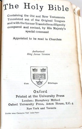 THE HOLY BIBLE; Containing the Old and New Testaments: Translated out of the Original Tongues: and with the Former Translations Diligently Compared and Revised, by His Majesty's Command. Appointed to be Read in Churches