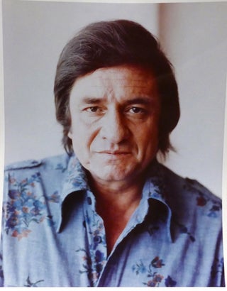 Item #142799 JOHNNY CASH BLUE FLOWER PAISLEY BUTTON DOWN PHOTO 8'' x 10'' inch Photograph. Johnny...