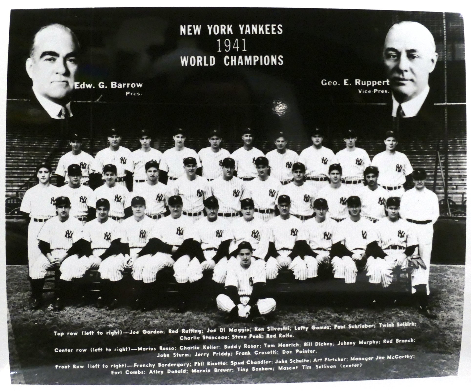 MLB 1941 World Series Champion New York Yankees Team Picture 8 X 10 Photo