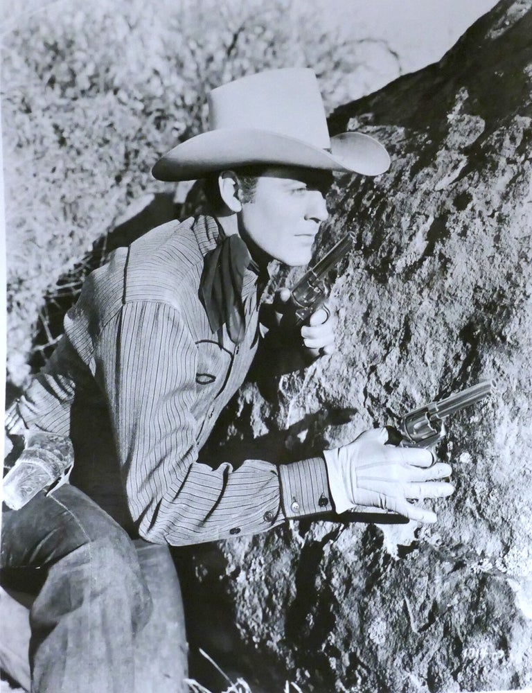 Item #143109 ALLAN "ROCKY" LANE DOUBLE REVOLVERS PHOTO; 8'' X 10'' Inch Photograph. Allan "rocky" Lane.