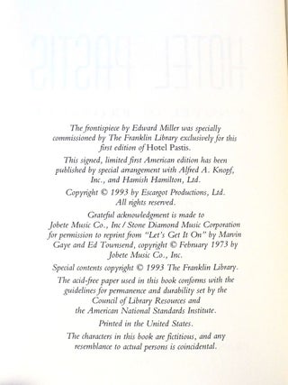 HOTEL PASTIS SIGNED Franklin Library