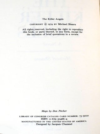 THE KILLER ANGELS; A Novel about the Four Days of Gettysburg