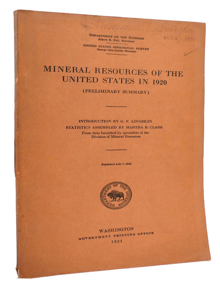Item #167270 MINERAL RESOURCES OF THE UNITED STATES IN 1920. Martha B. Clark.