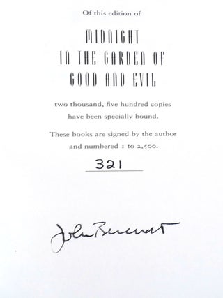 MIDNIGHT IN THE GARDEN OF GOOD AND EVIL; SIGNED Ltd.
