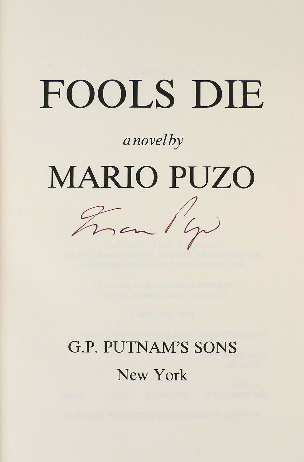 Fool Edision FOOLS DIE; Signed | Mario Puzo | Book Club Edition; First Printing