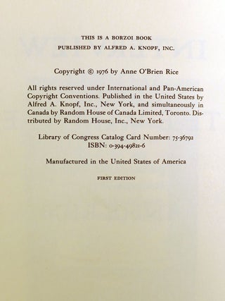 INTERVIEW WITH THE VAMPIRE | Anne Rice | First Edition; First Printing