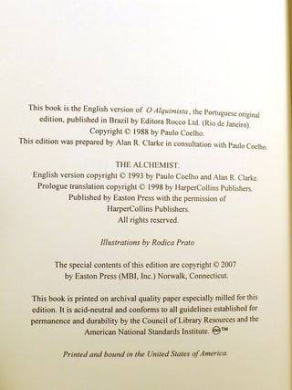 THE ALCHEMIST SIGNED; Easton Press