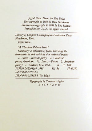JOYFUL NOISE SIGNED; Poems for Two Voices