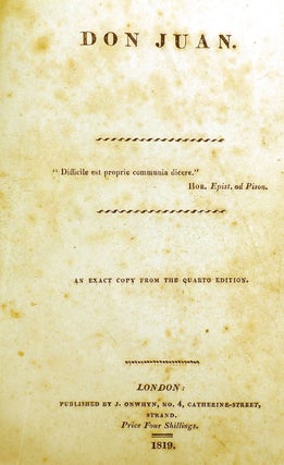 DON JUAN; An Exact Copy Form the Quarto Edition