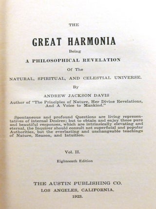 THE GREAT HARMONIA 5 VOLUME SET; A Revelation of the Seven Mental States, and of the Laws and Effects of Man's Relations to the Spiritual Universe