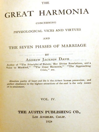 THE GREAT HARMONIA 5 VOLUME SET; A Revelation of the Seven Mental States, and of the Laws and Effects of Man's Relations to the Spiritual Universe