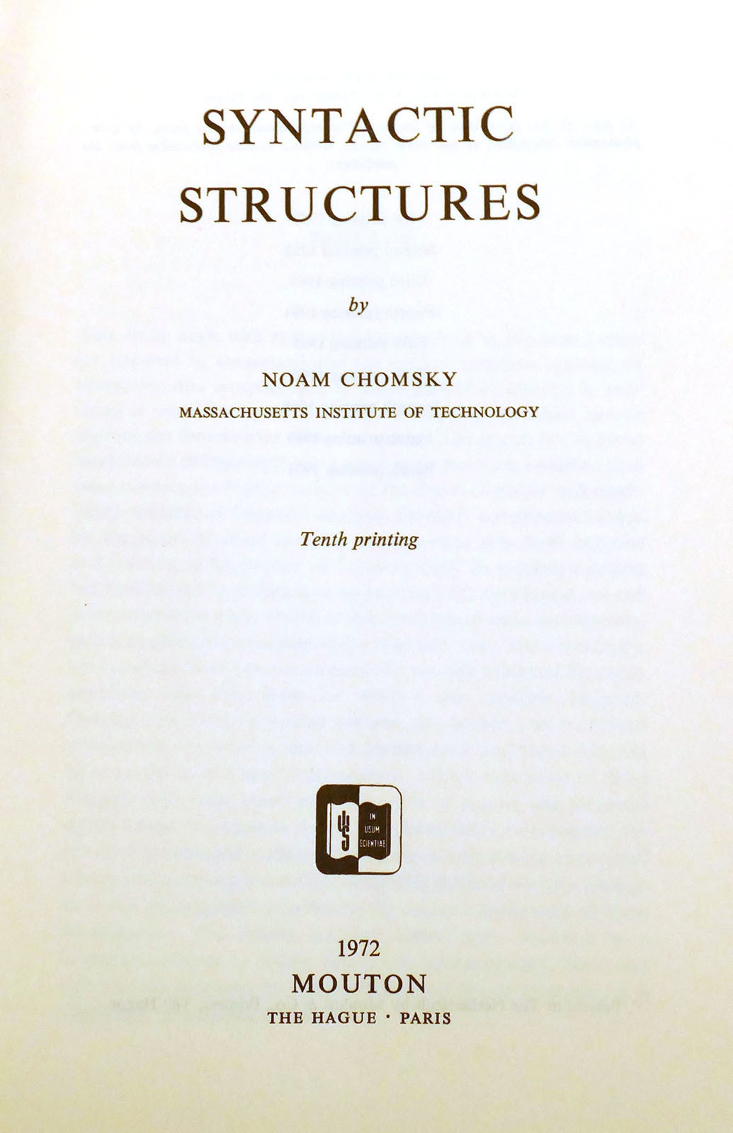 SYNTACTIC STRUCTURES | Noam Chomsky | First Edition; Ninth Printing