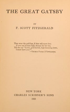 THE GREAT GATSBY; True First Issue in Original Jacket
