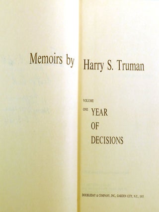 MEMOIRS OF HARRY S. TRUMAN 2 VOLUME SET; Year of Decisions, Years of Trial and Hope 1946-1952 Signed