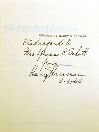 MEMOIRS OF HARRY S. TRUMAN 2 VOLUME SET; Year of Decisions, Years of Trial and Hope 1946-1952 Signed