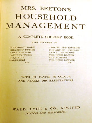 HOUSEHOLD MANAGEMENT; A Complete Cookery Book