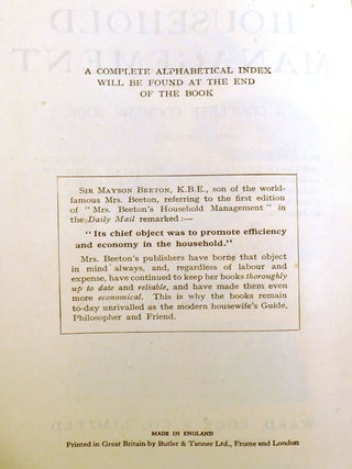 HOUSEHOLD MANAGEMENT; A Complete Cookery Book