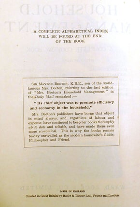 HOUSEHOLD MANAGEMENT; A Complete Cookery Book