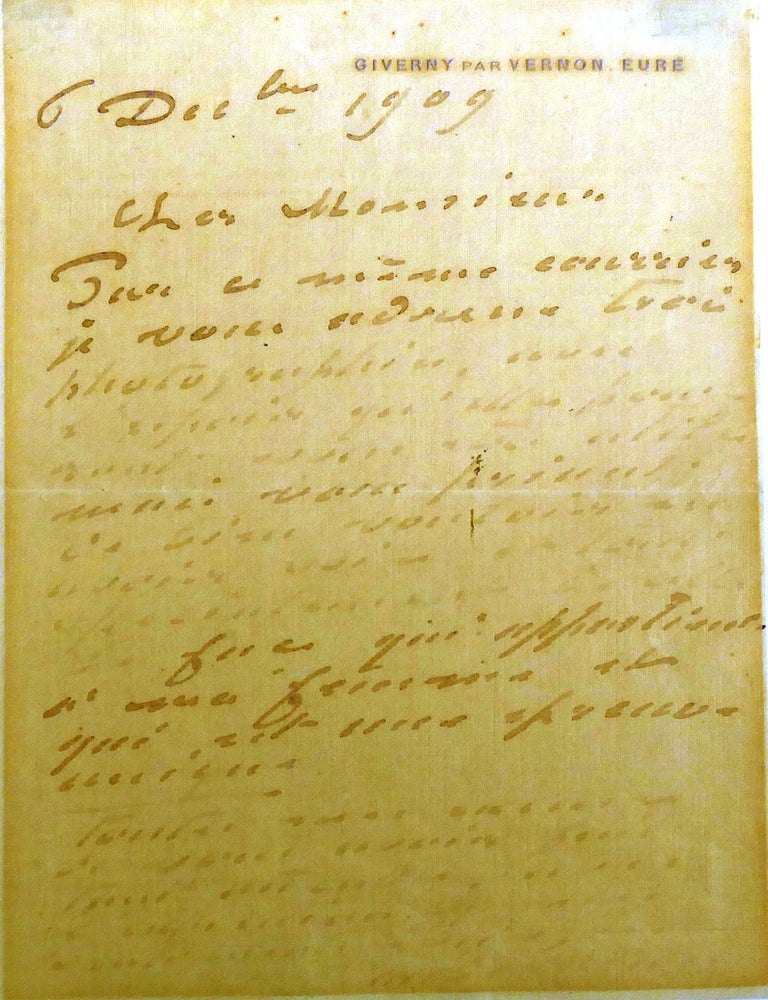 Item #205221 CLAUDE MONET - AUTOGRAPH LETTER; Regarding Shipment of His Paintings SIGNED. Claude Monet.