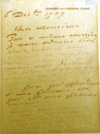 CLAUDE MONET - AUTOGRAPH LETTER; Regarding Shipment of His Paintings SIGNED. Claude Monet.