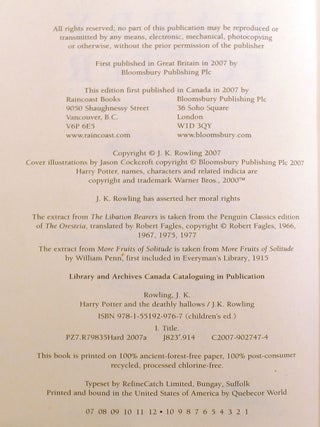 HARRY POTTER AND THE DEATHLY HALLOWS; Signed