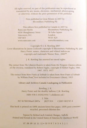 HARRY POTTER AND THE DEATHLY HALLOWS; Signed