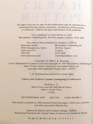 HARRY POTTER AND THE HALF-BLOOD PRINCE; Signed