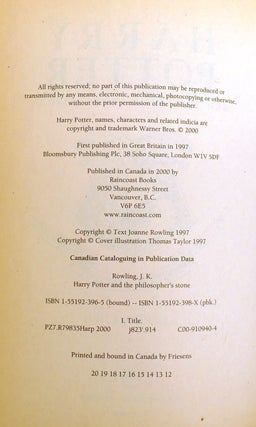 HARRY POTTER AND THE PHILOSOPHER'S STONE; Signed