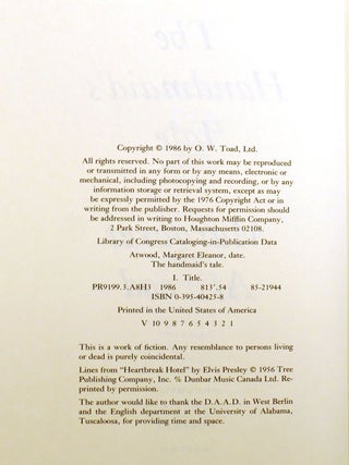 THE HANDMAID'S TALE; Signed