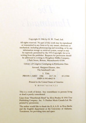 THE HANDMAID'S TALE; Signed