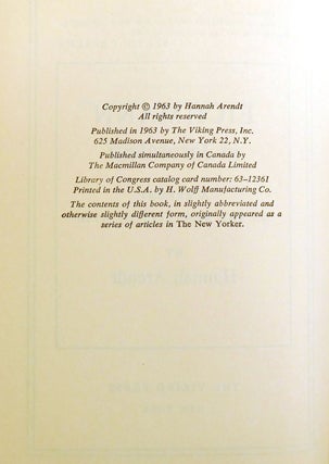 EICHMANN IN JERUSALEM; A Report on the Banality of Evil