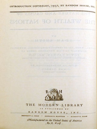 WEALTH OF NATIONS; Modern Library Giant G32