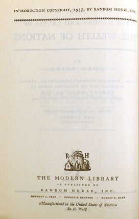 WEALTH OF NATIONS; Modern Library Giant G32