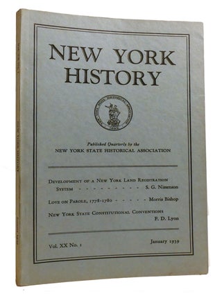 Item #216516 NEW YORK HISTORY VOLUME XX NUMBER 1; January 1939. Alexander C. Flick