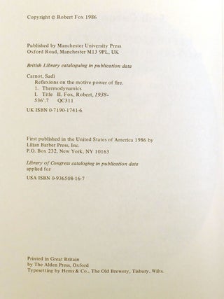 REFLEXIONS ON THE MOTIVE POWER OF FIRE; A Critical Edition with the Surviving Scientific Manuscripts