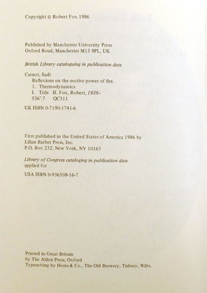 REFLEXIONS ON THE MOTIVE POWER OF FIRE; A Critical Edition with the Surviving Scientific Manuscripts
