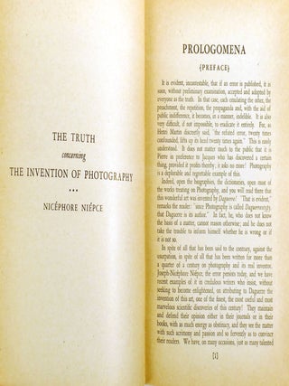 NICEPHORE NIEPCE; The Truth Concerning the Invention of Photography Nicephore Niepce His Life Letters and Works