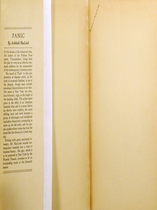 PANIC; A Play in Verse Signed