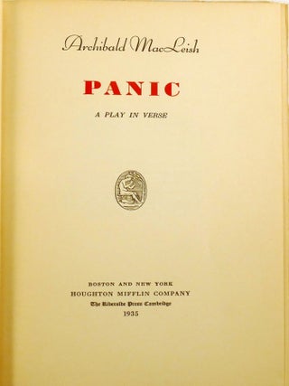 PANIC; A Play in Verse Signed