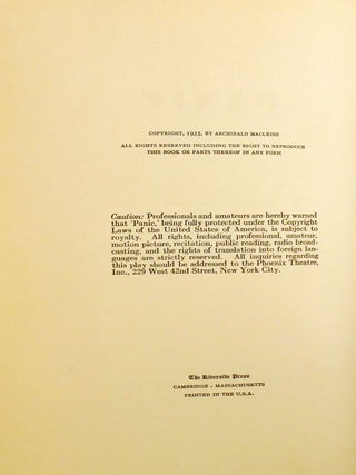 PANIC; A Play in Verse Signed
