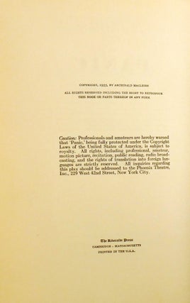 PANIC; A Play in Verse Signed