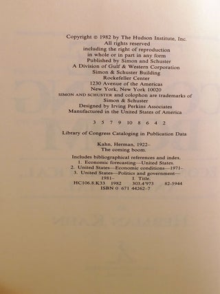 THE COMING BOOM SIGNED; Economic, Political, and Social