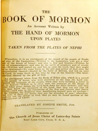 THE BOOK OF MORMON; An Account Written by the Hand of Mormon Upon Plates Taken from the Plates of Nephi