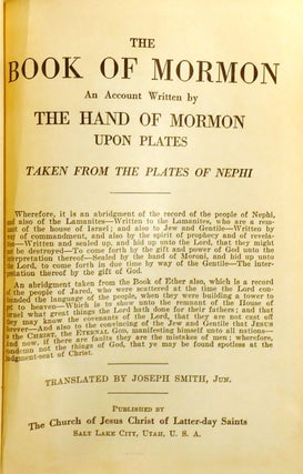 THE BOOK OF MORMON; An Account Written by the Hand of Mormon Upon Plates Taken from the Plates of Nephi