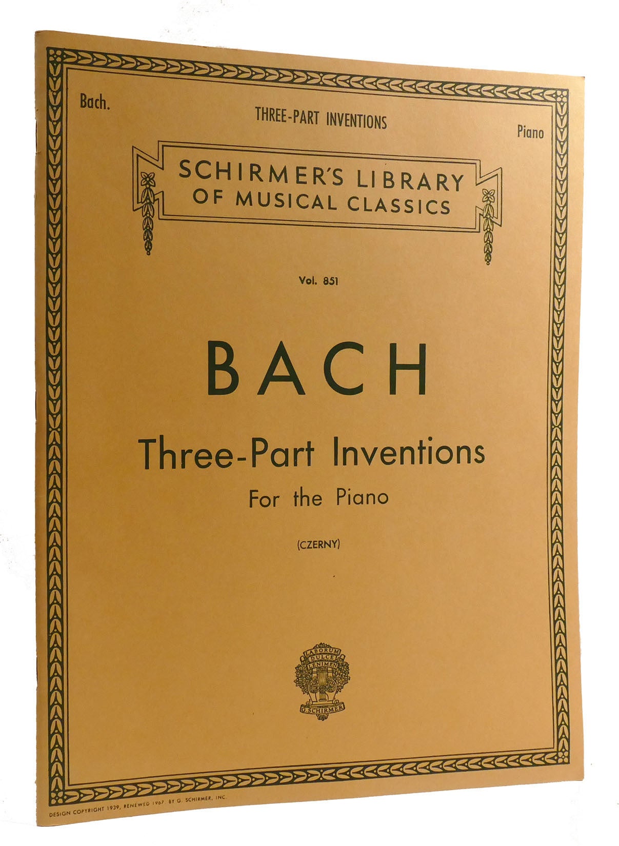 SCHIRMER'S LIBRARY OF MUSICAL CLASSICS VOL. 851 Johann Sebastian Bach ...