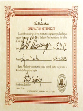 TOTAL RECALL; MY Unbelievably True Life Story Signed Easton Press