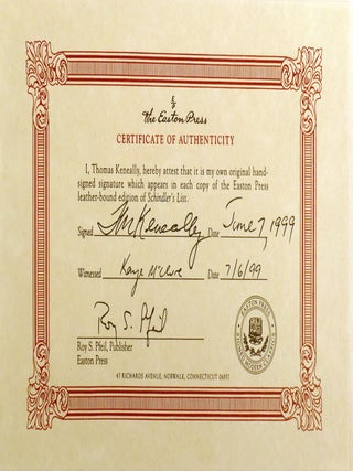 SCHINDLER'S LIST; Signed Easton Press
